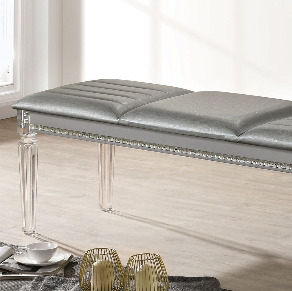 Mirror-Accent Bench with Acrylic Legs — view 3