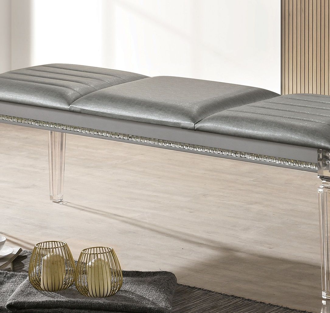 Mirror-Accent Bench with Acrylic Legs — view 4
