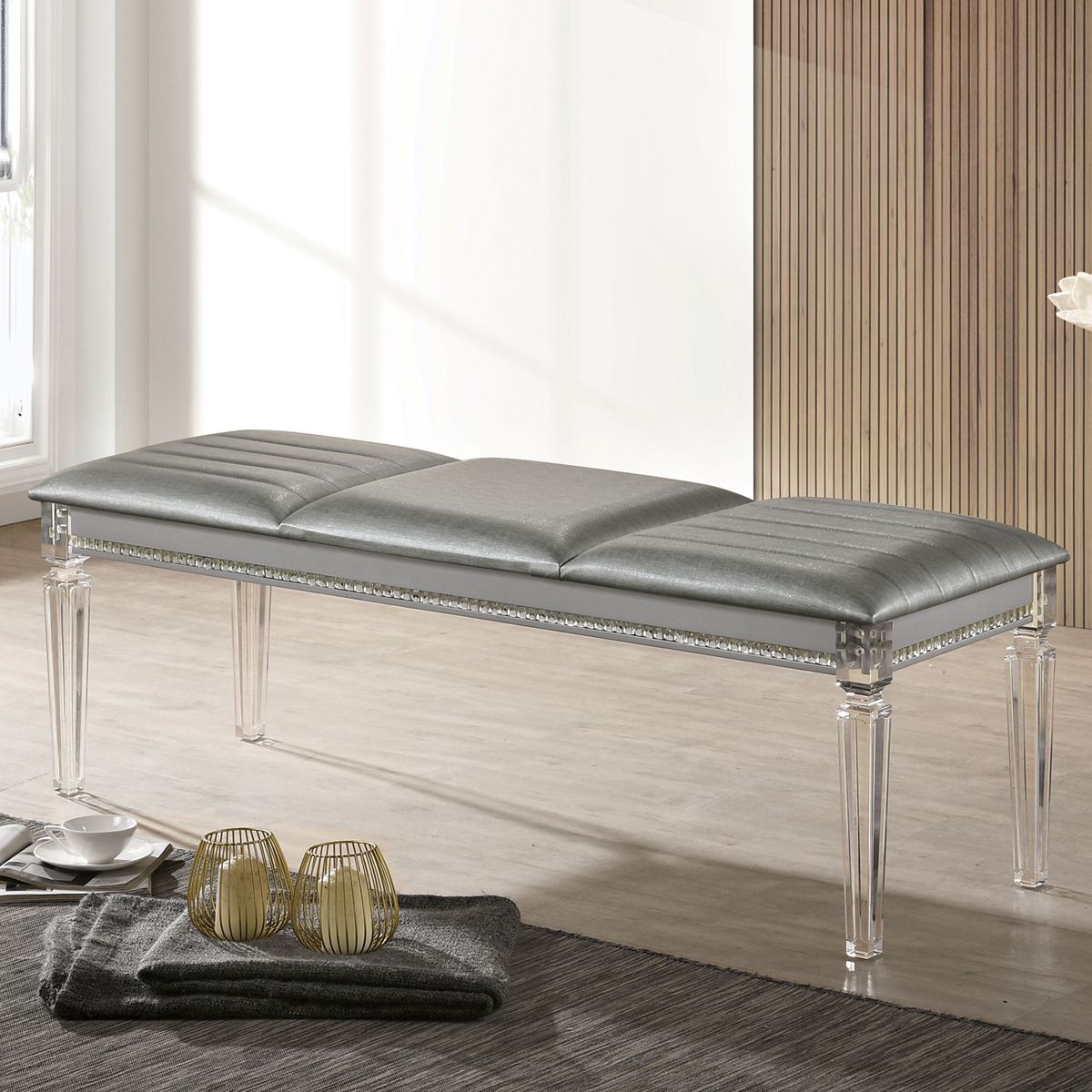 Mirror-Accent Bench with Acrylic Legs