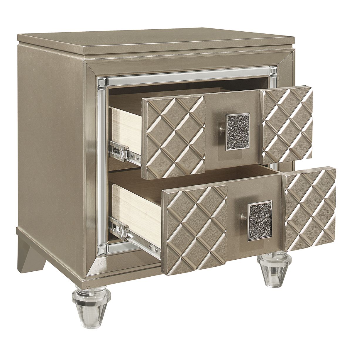 Two-Drawer Nightstand with Beveled Mirror Trim — view 4