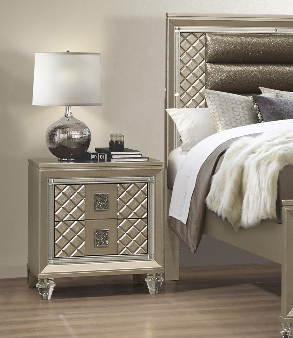 Two-Drawer Nightstand with Beveled Mirror Trim