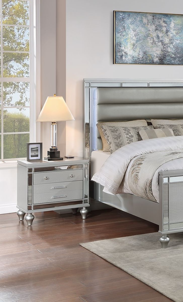 Wooden Nightstand with Mirror Glass Panel — view 2