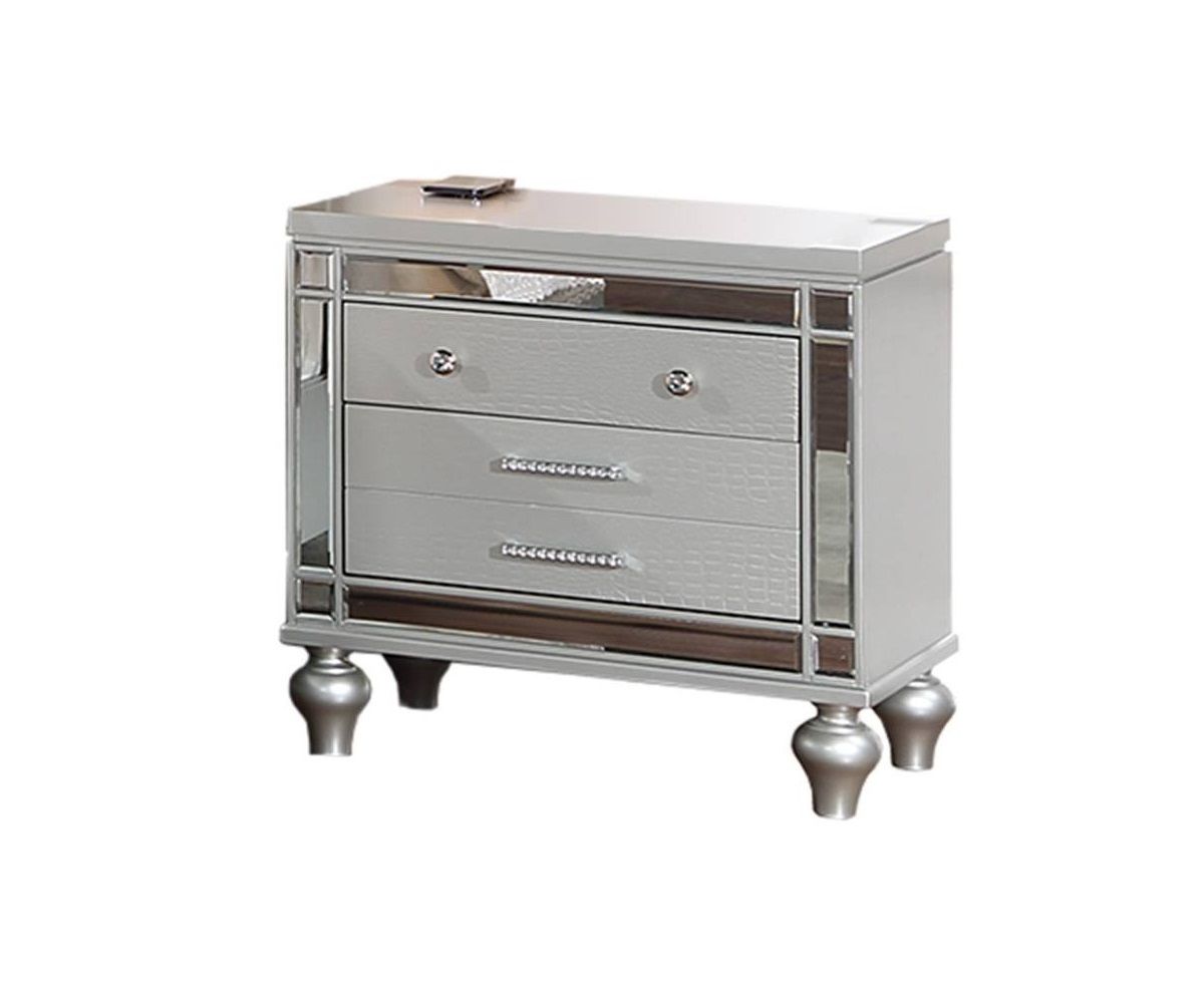 Wooden Nightstand with Mirror Glass Panel — view 3