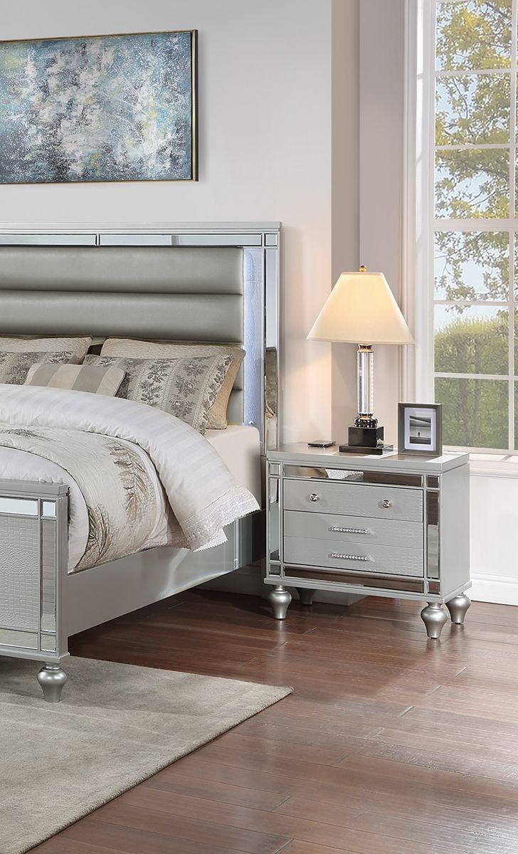 Wooden Nightstand with Mirror Glass Panel — view 4