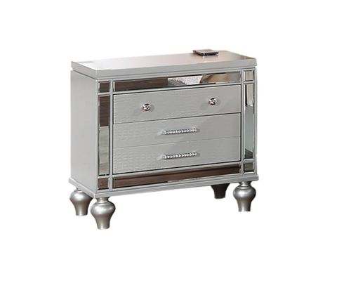 Wooden Nightstand with Mirror Glass Panel
