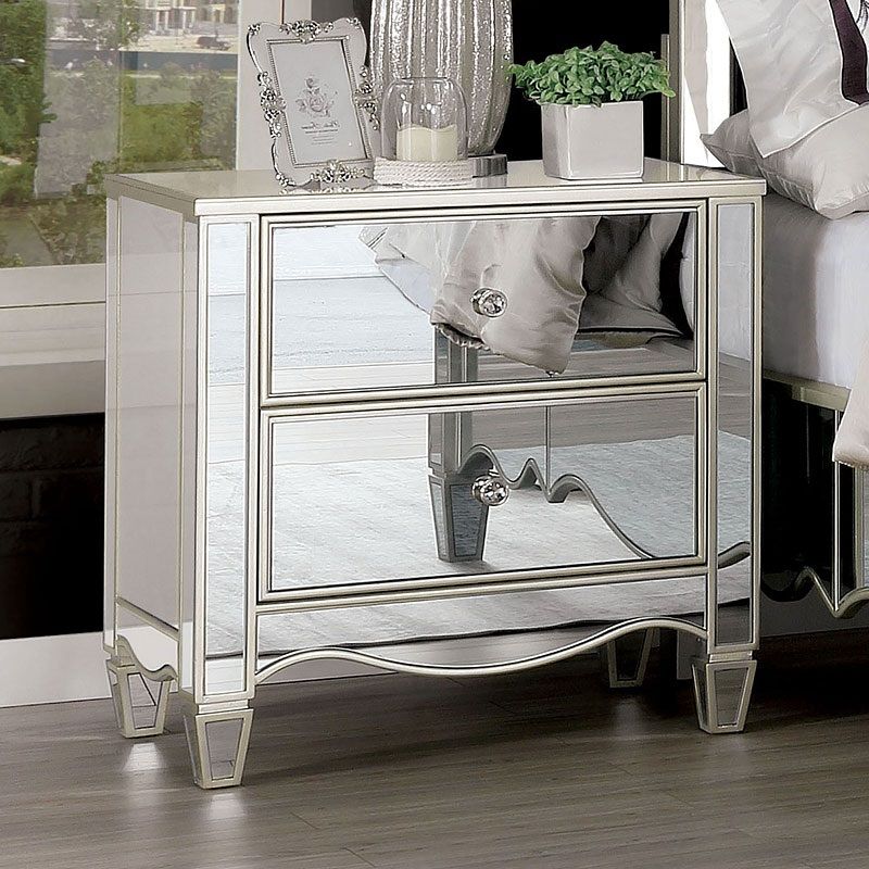 Ornate Mirrored Nightstand with Curved Feet — view 2