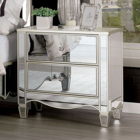 Ornate Mirrored Nightstand with Curved Feet
