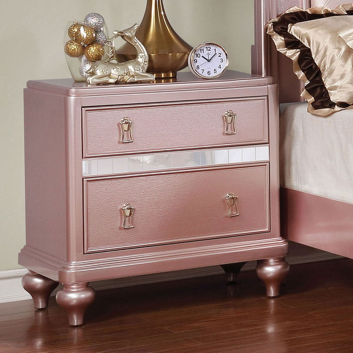 Two-Drawer Nightstand with Mirror Accent Panels