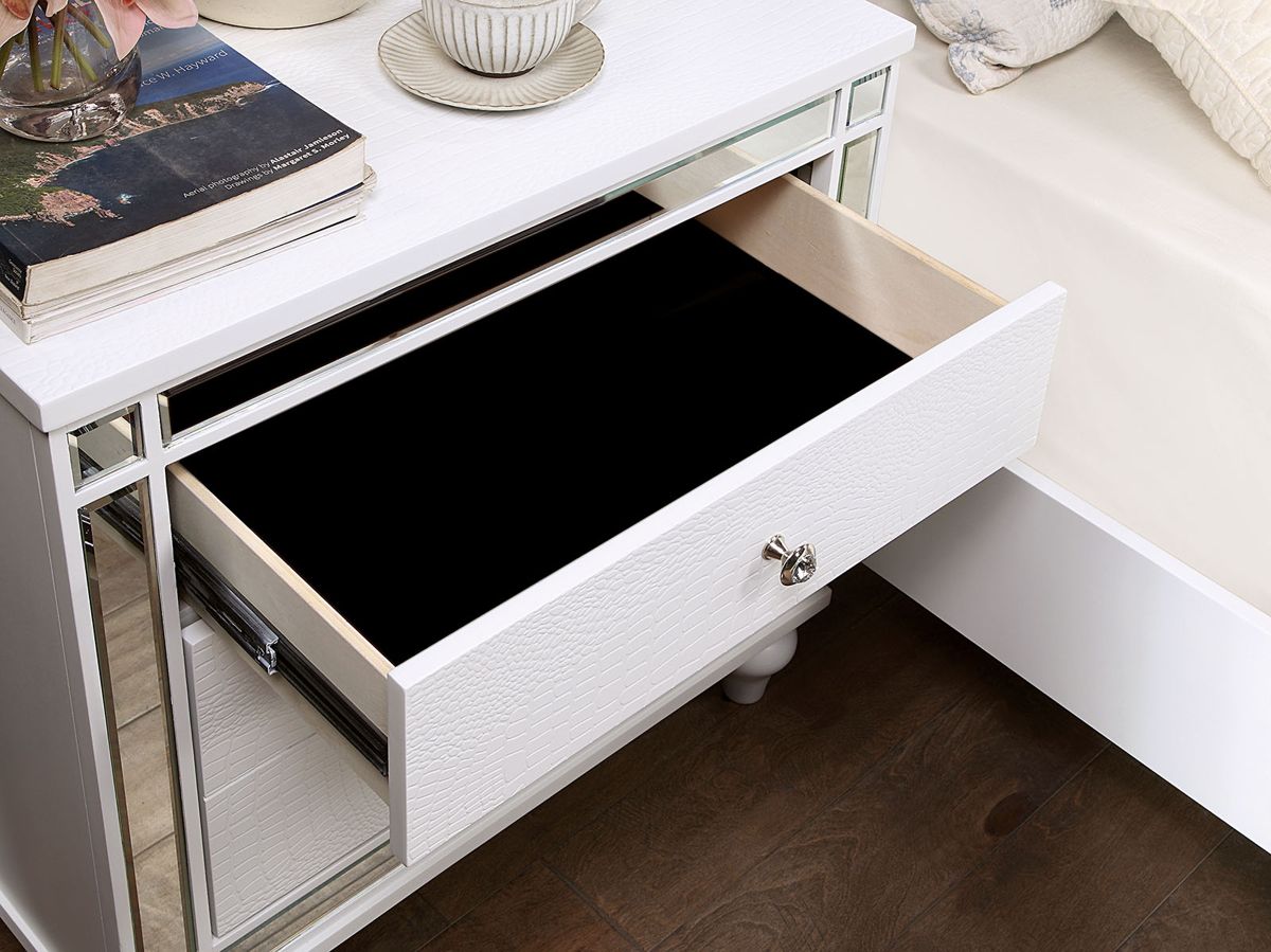 Crocodile-Textured Nightstand with Mirror Trim — view 2