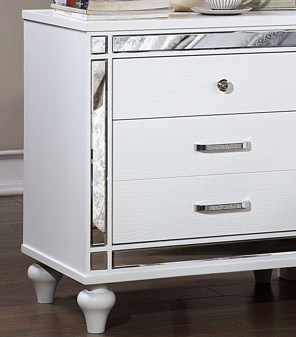 Crocodile-Textured Nightstand with Mirror Trim — view 4
