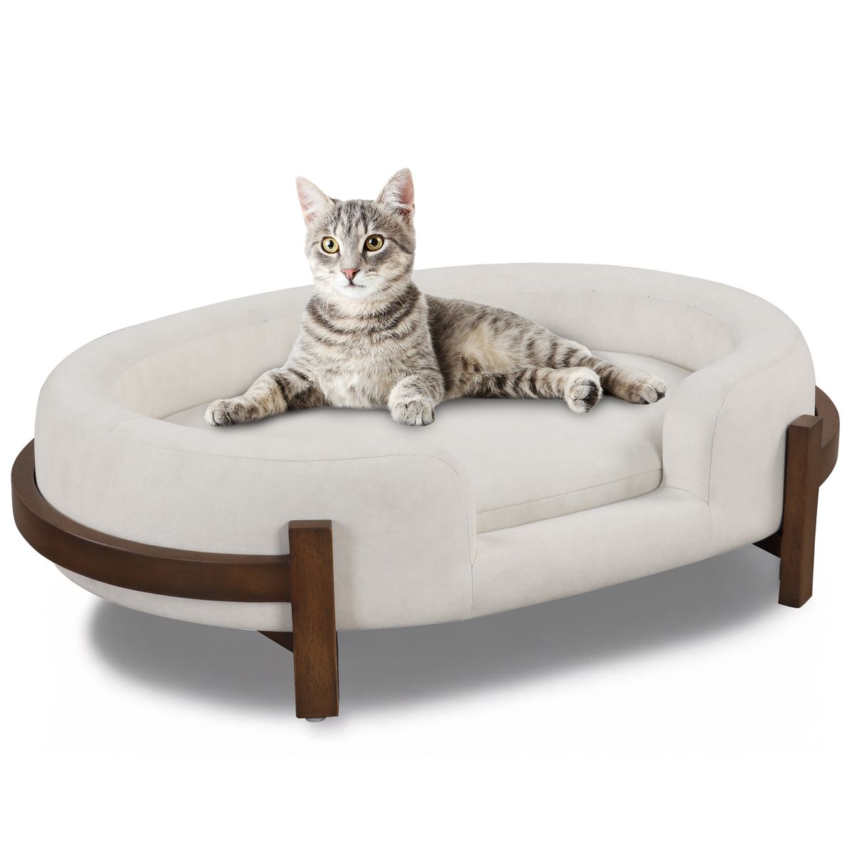 Oval Dog Bed with Solid Wood Frame