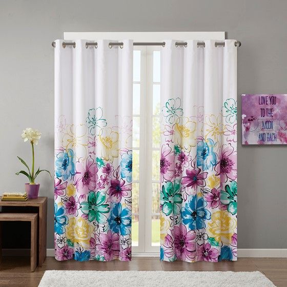 Floral Print Total Blackout Curtain Panel — view 2