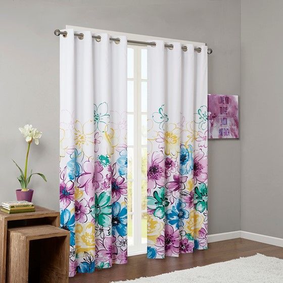 Floral Print Total Blackout Curtain Panel