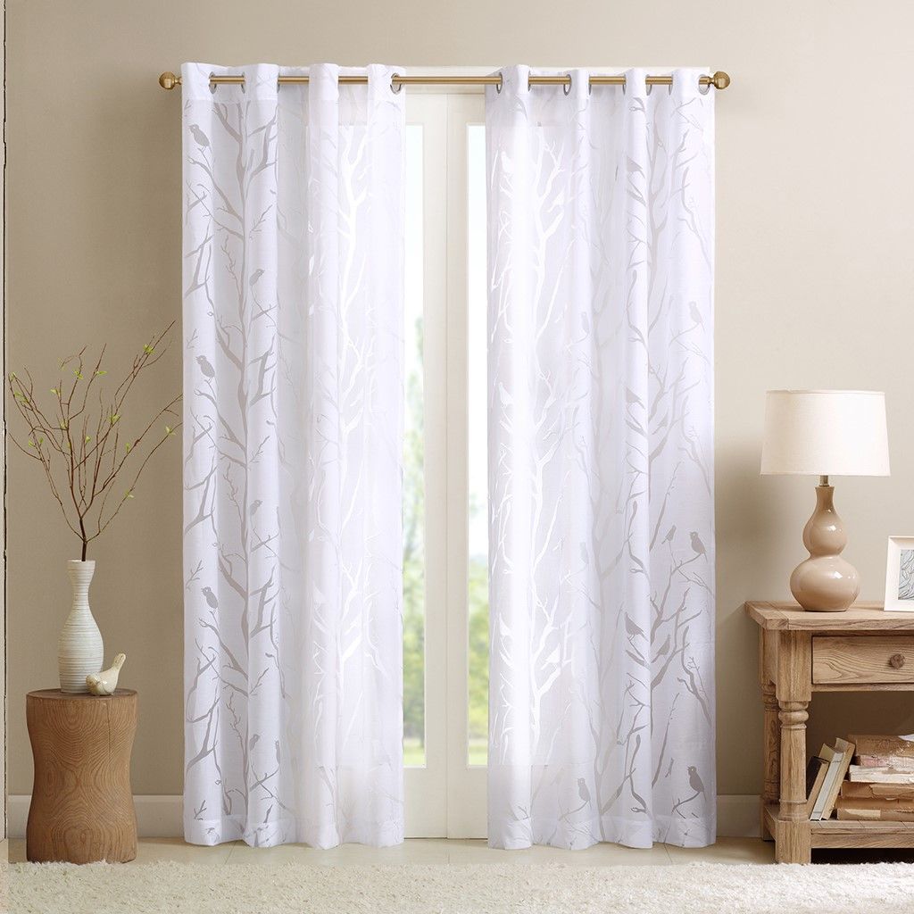 50 x 84-Inch Sheer Bird Burnout Curtain Panel — view 2