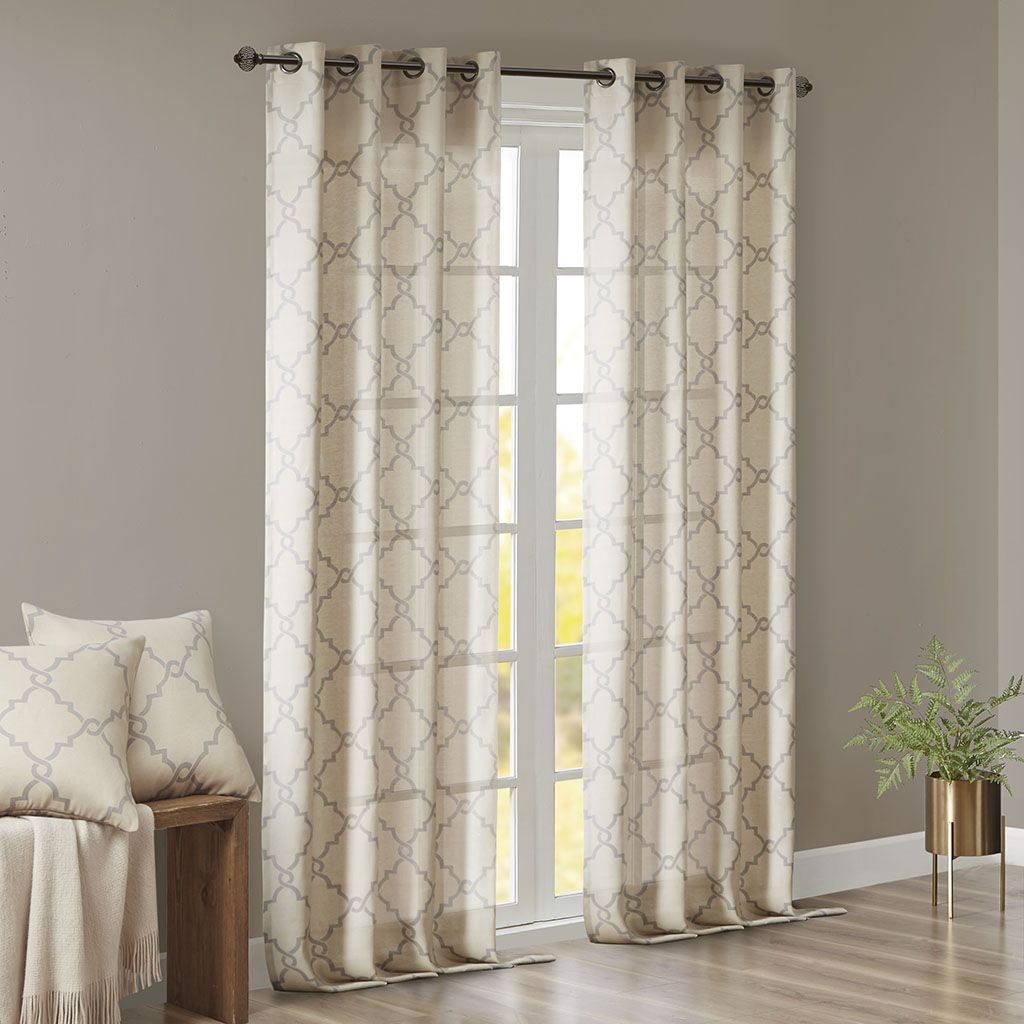 Fretwork Print Grommet Top Curtain Panel — view 2