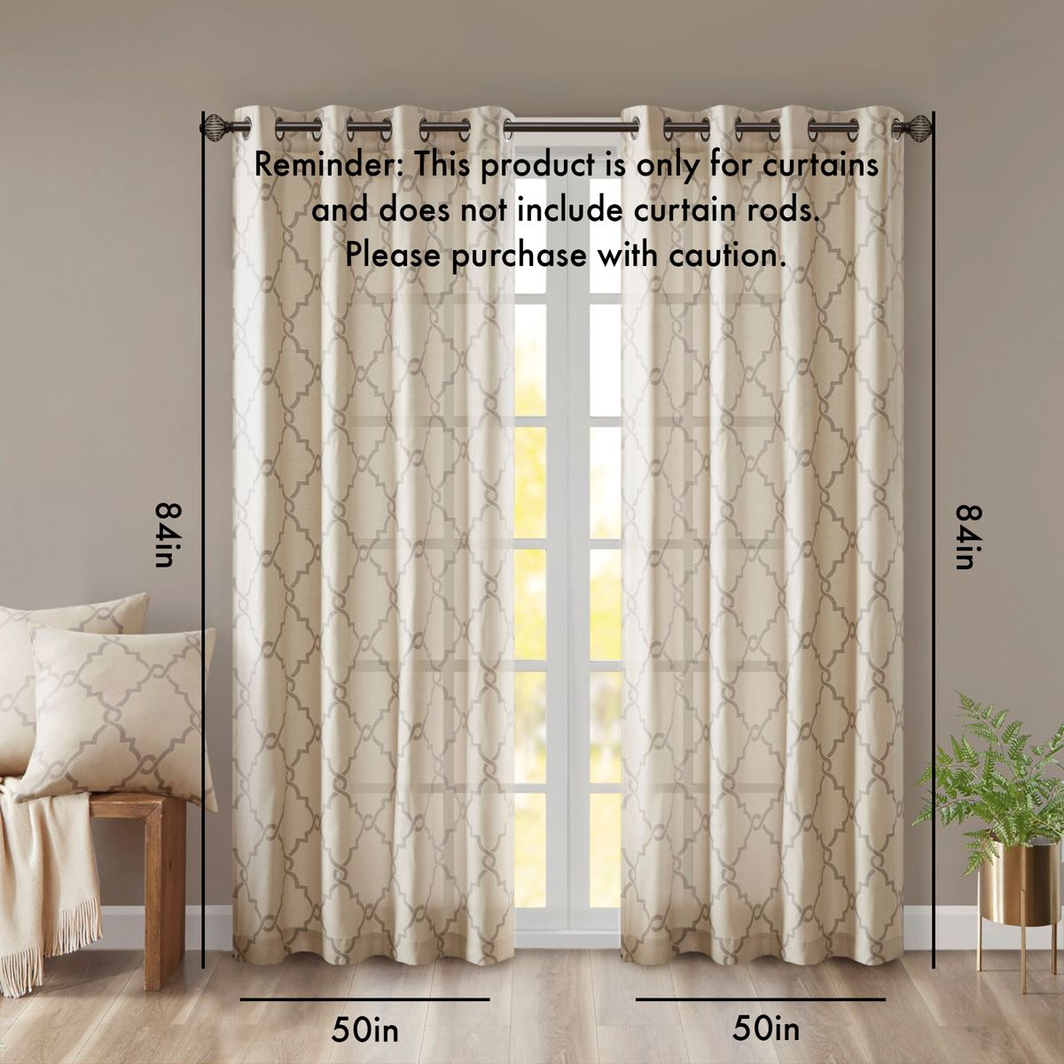 Fretwork Print Grommet Top Curtain Panel — view 3