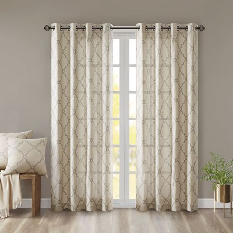 Fretwork Print Grommet Top Curtain Panel