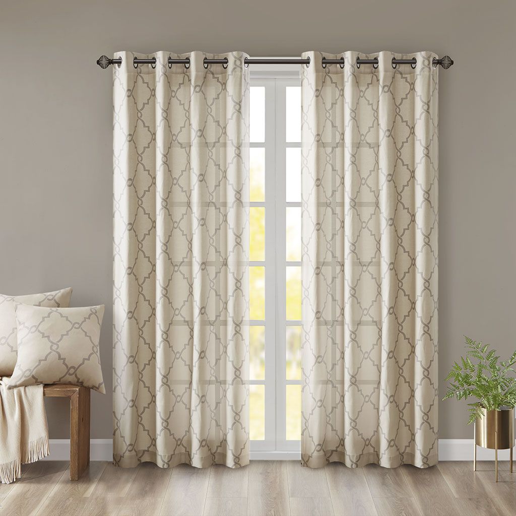 Fretwork Print Grommet Top Curtain Panel