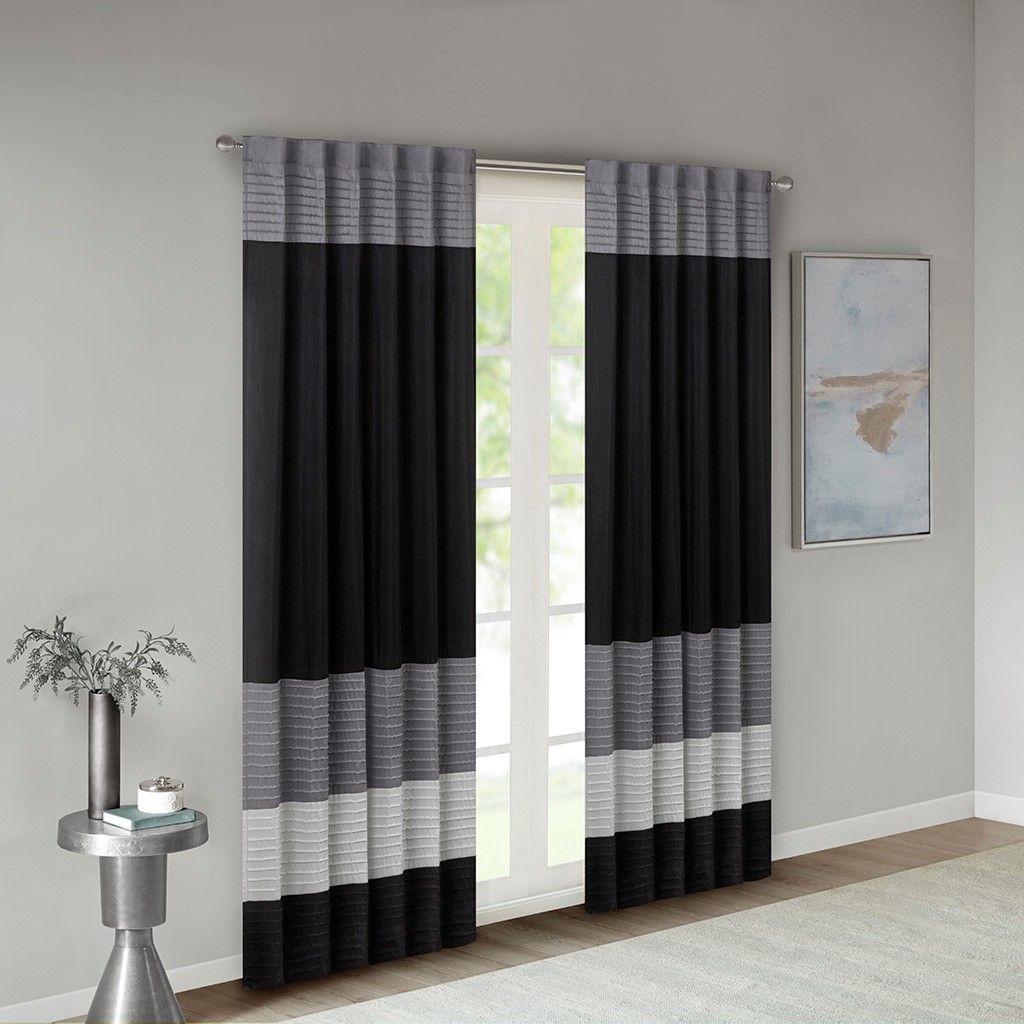 50 x 84-Inch Colorblock Pintuck Curtain Panel — view 2