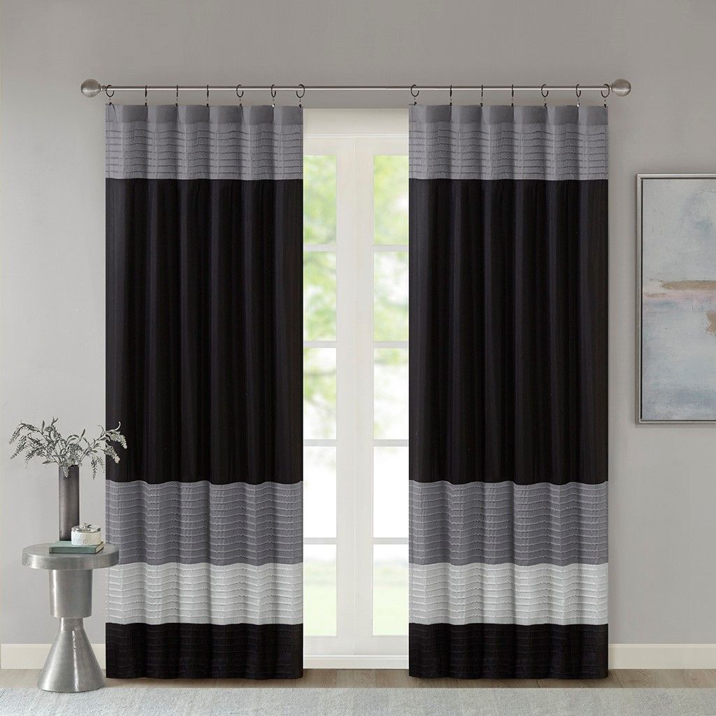 50 x 84-Inch Colorblock Pintuck Curtain Panel — view 3