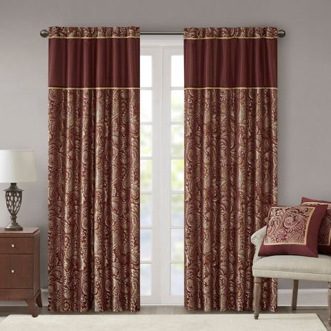 84-Inch Paisley Jacquard Curtain Panel Pair
