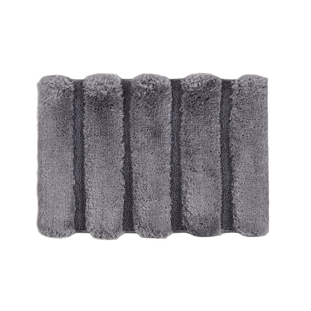 17 x 24-Inch High-Low Stripe Bath Rug, Grey