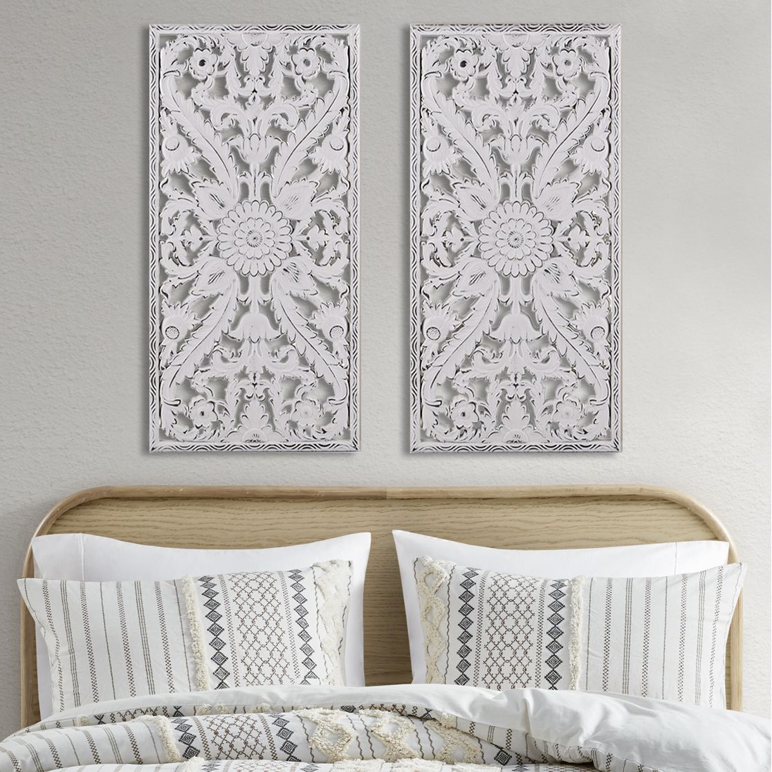 Carved Lotus Wood Wall Panels, Set of 2 — view 2