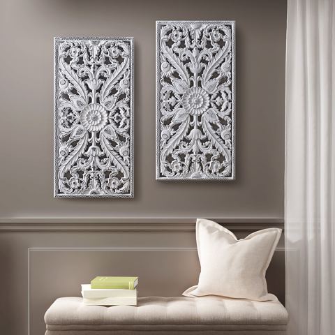 Carved Lotus Wood Wall Panels, Set of 2 — view 1