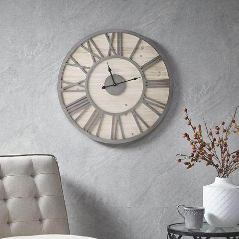 24-Inch Round Wood Veneer Wall Clock — view 1