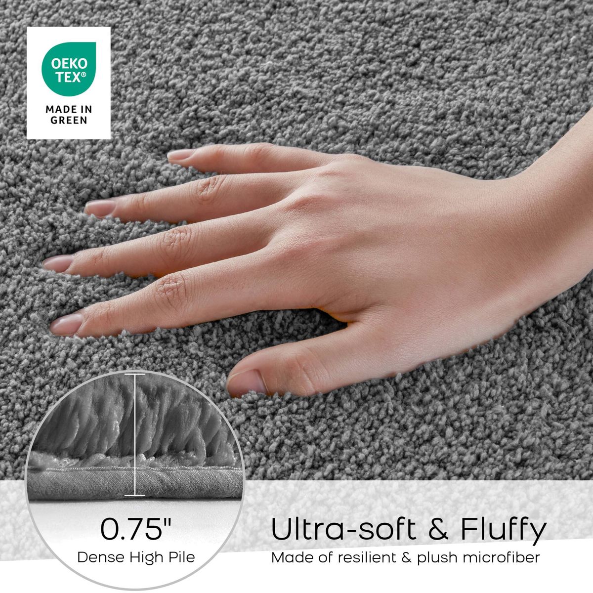 20 x 30-Inch Quick-Dry Bath Rug, Grey — view 3