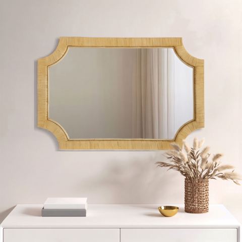 Natural Rattan Curved-Edge Wall Mirror — view 1