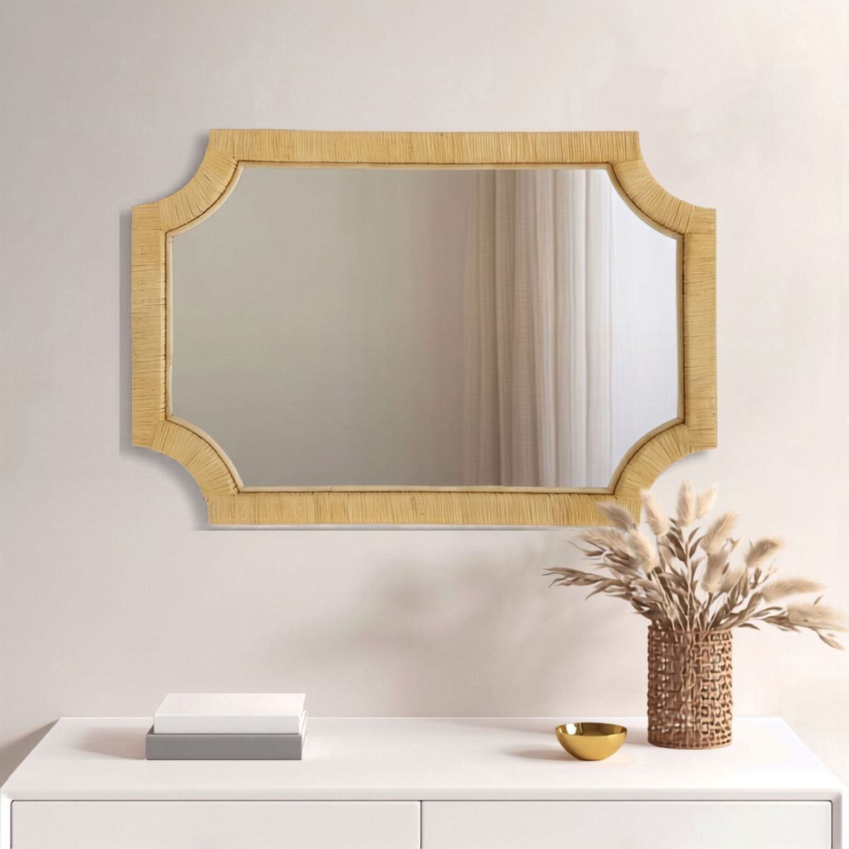 Natural Rattan Curved-Edge Wall Mirror