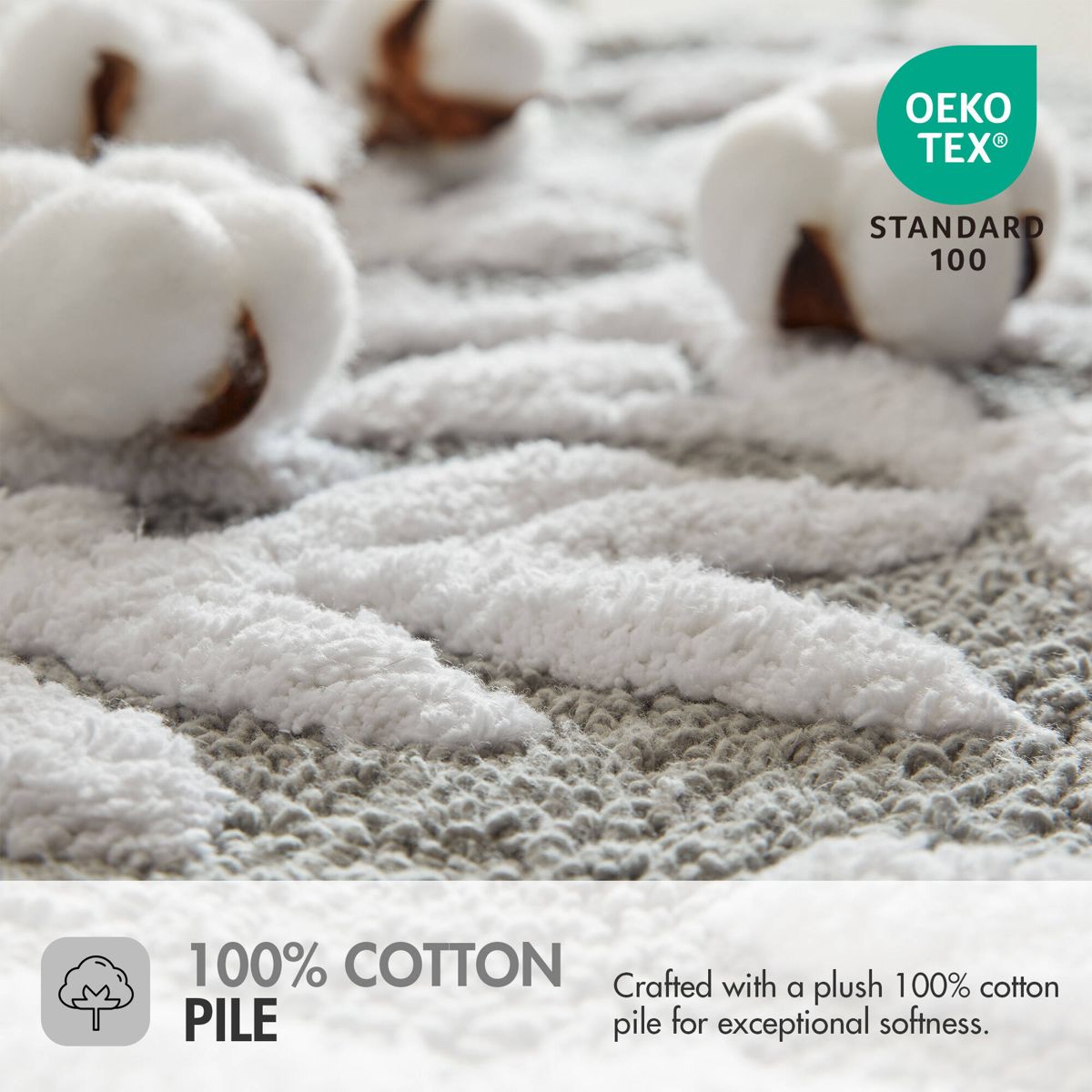 21 x 34-Inch Floral Cotton Bath Rug, Grey — view 3