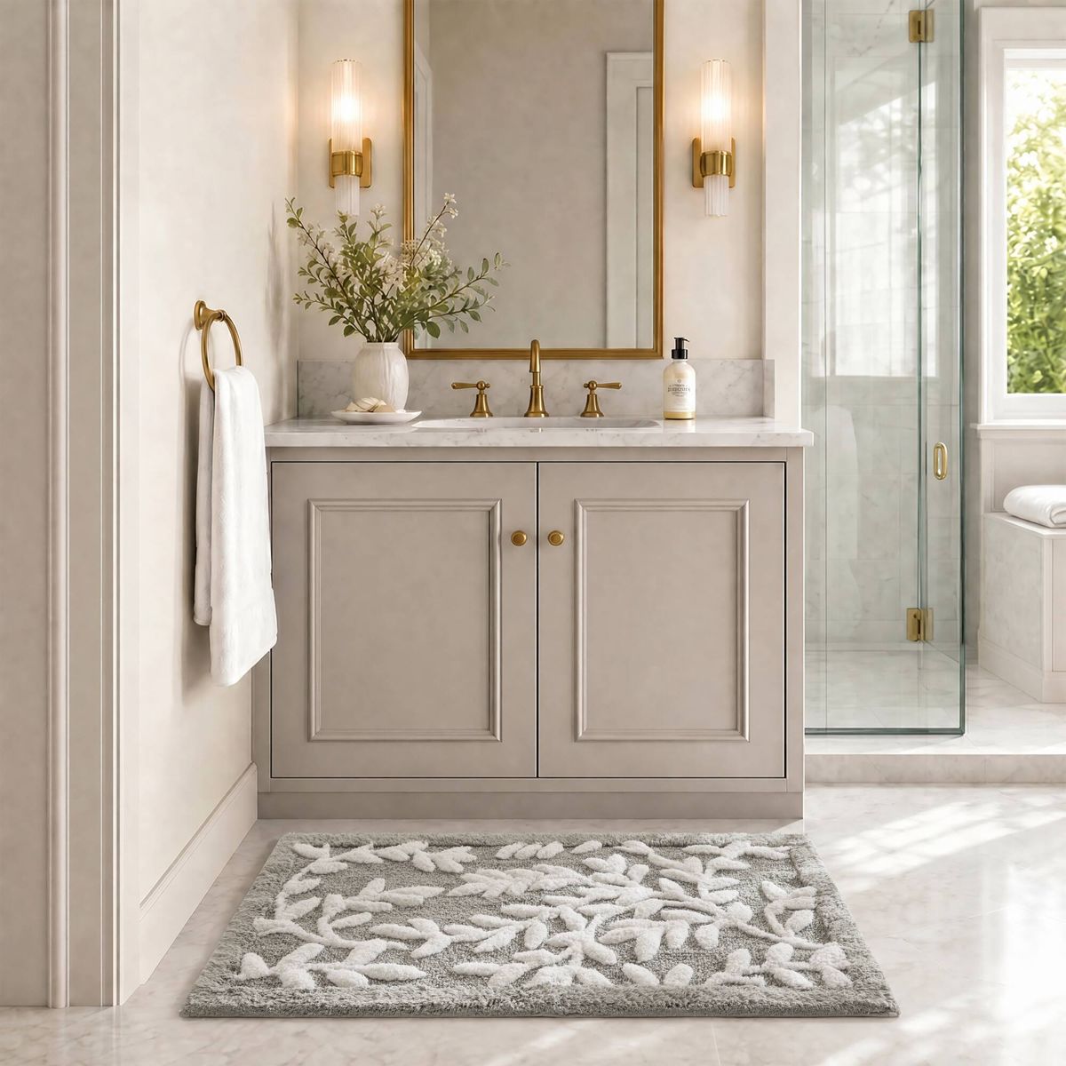 21 x 34-Inch Floral Cotton Bath Rug, Grey