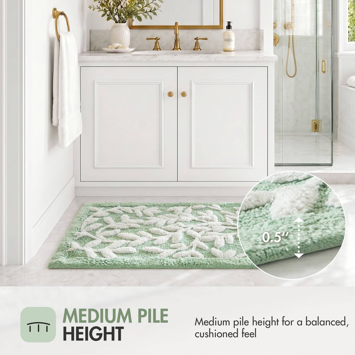 21 x 34-Inch Floral Cotton Bath Rug, Sage Green — view 3