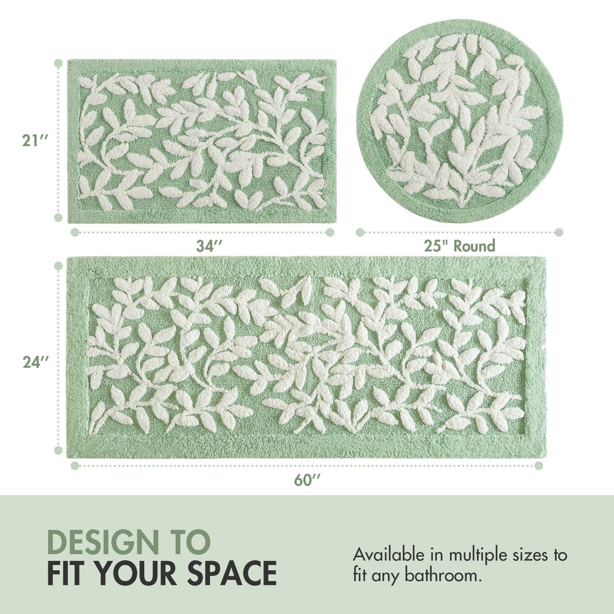 21 x 34-Inch Floral Cotton Bath Rug, Sage Green — view 4