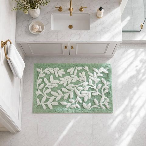 21 x 34-Inch Floral Cotton Bath Rug, Sage Green