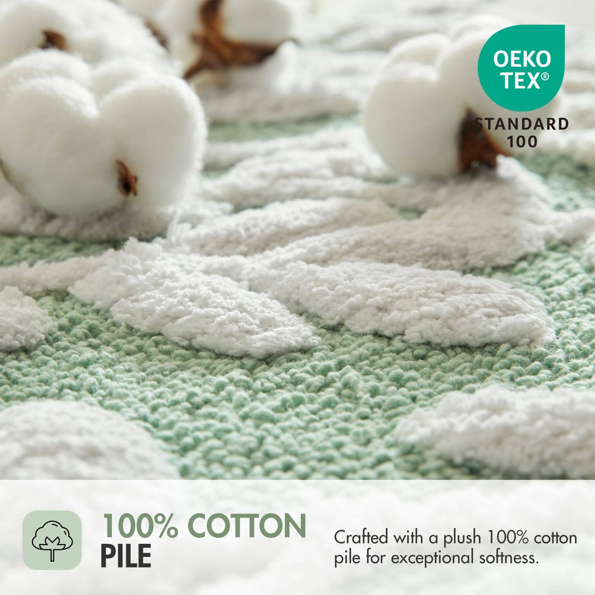 25-Inch Round Floral Cotton Bath Rug, Sage Green — view 3
