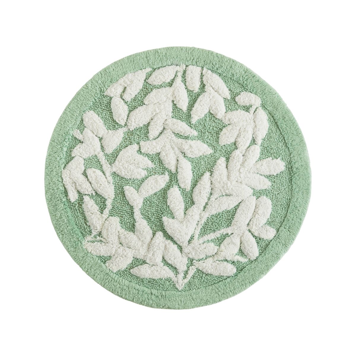 25-Inch Round Floral Cotton Bath Rug, Sage Green — view 4