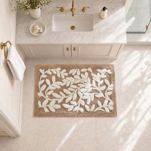 21 x 34-Inch Floral Cotton Bath Rug, Mushroom — view 1