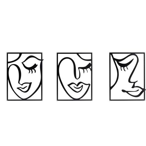Abstract Face Metal Wall Art, Set of 3