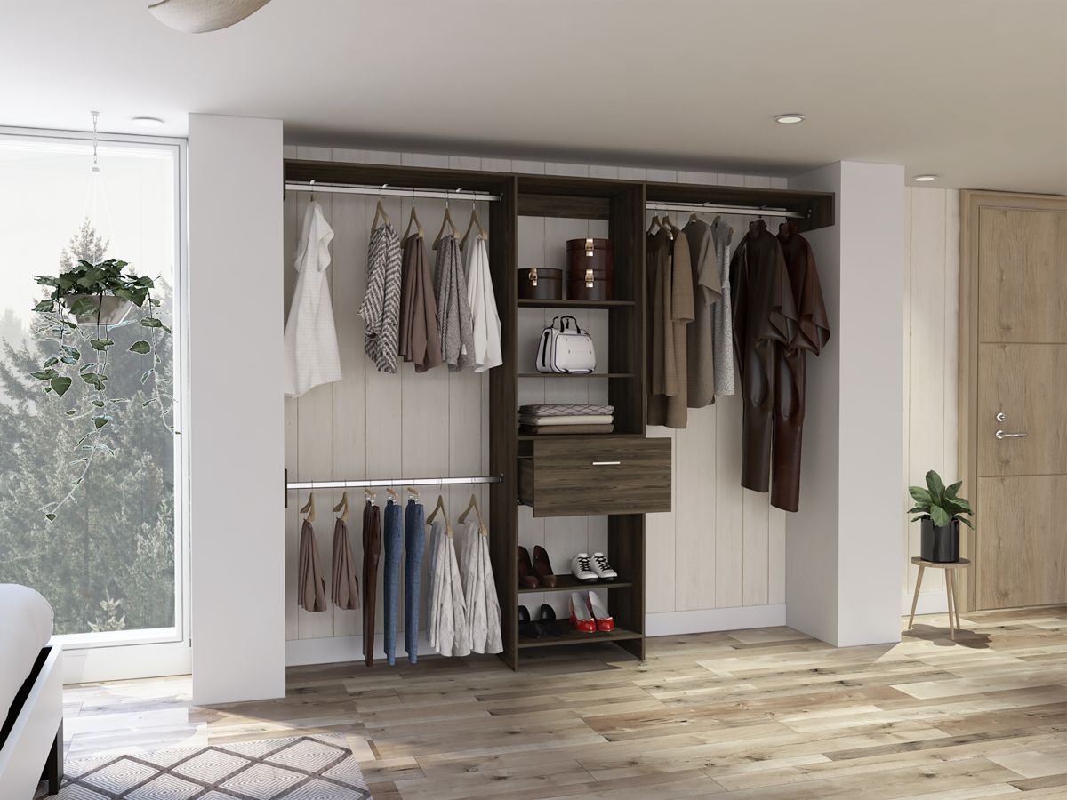 4-Shelf Closet System with Drawer, Dark Walnut — view 2