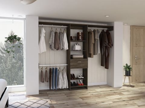 4-Shelf Closet System with Drawer, Dark Walnut — view 1