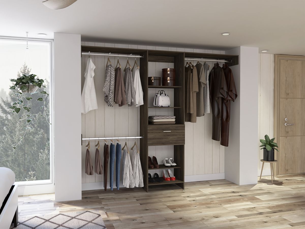 4-Shelf Closet System with Drawer, Dark Walnut