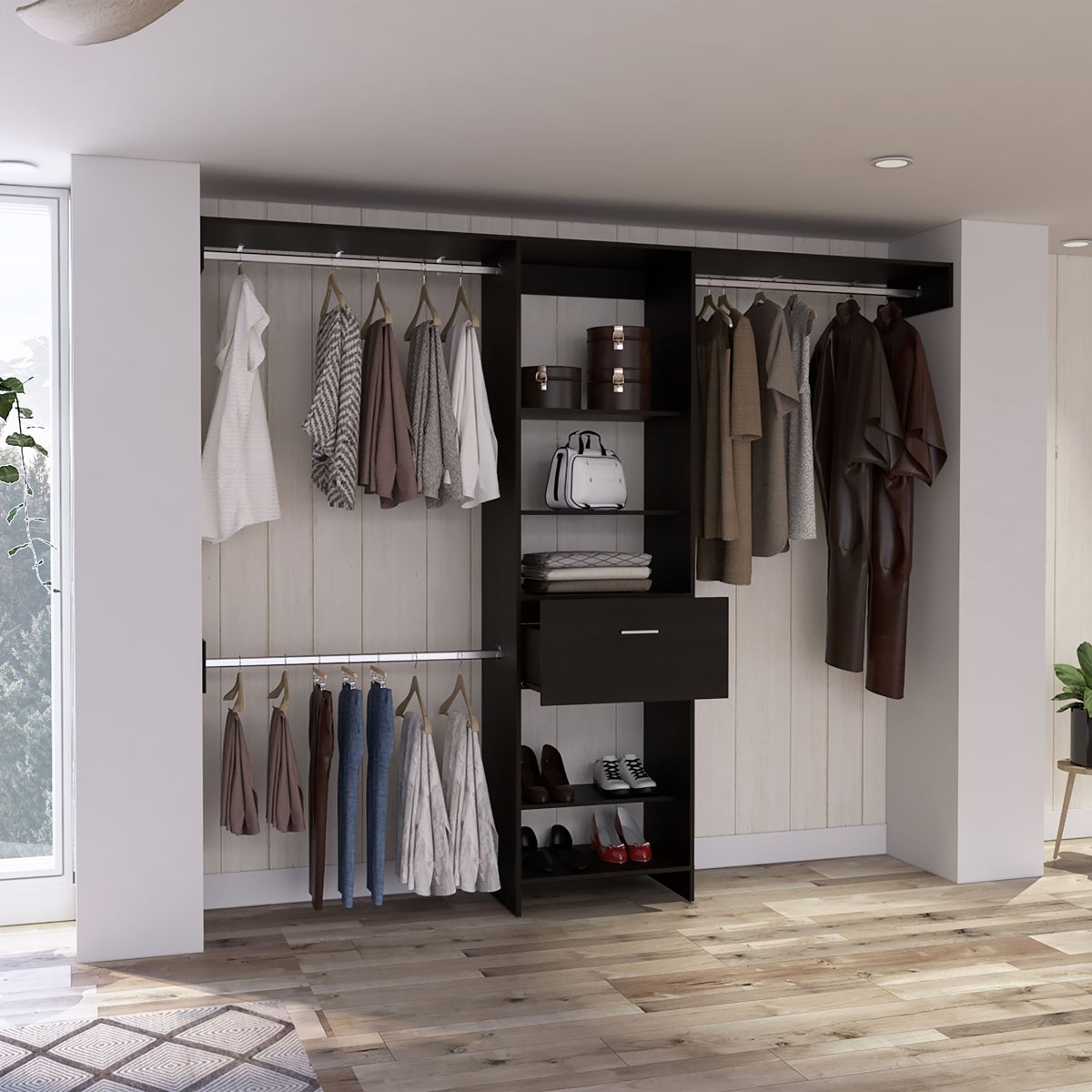 4-Shelf Closet System with Drawer, Wenge — view 2