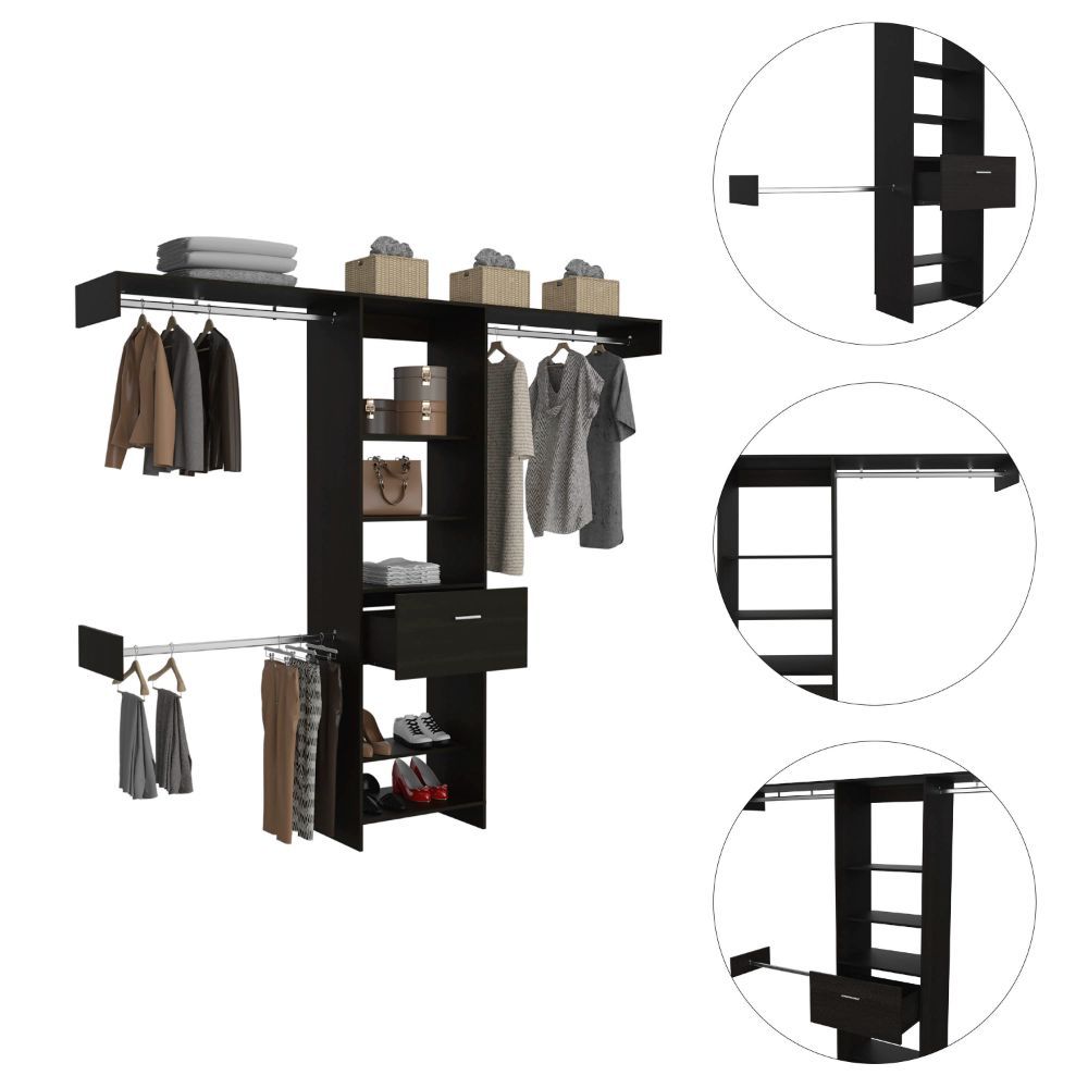 4-Shelf Closet System with Drawer, Wenge — view 4