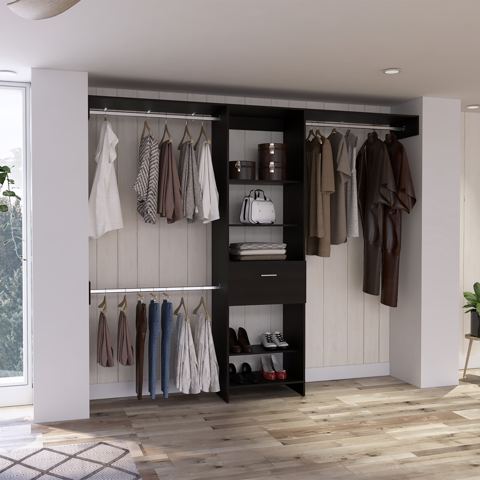 4-Shelf Closet System with Drawer, Wenge — view 1