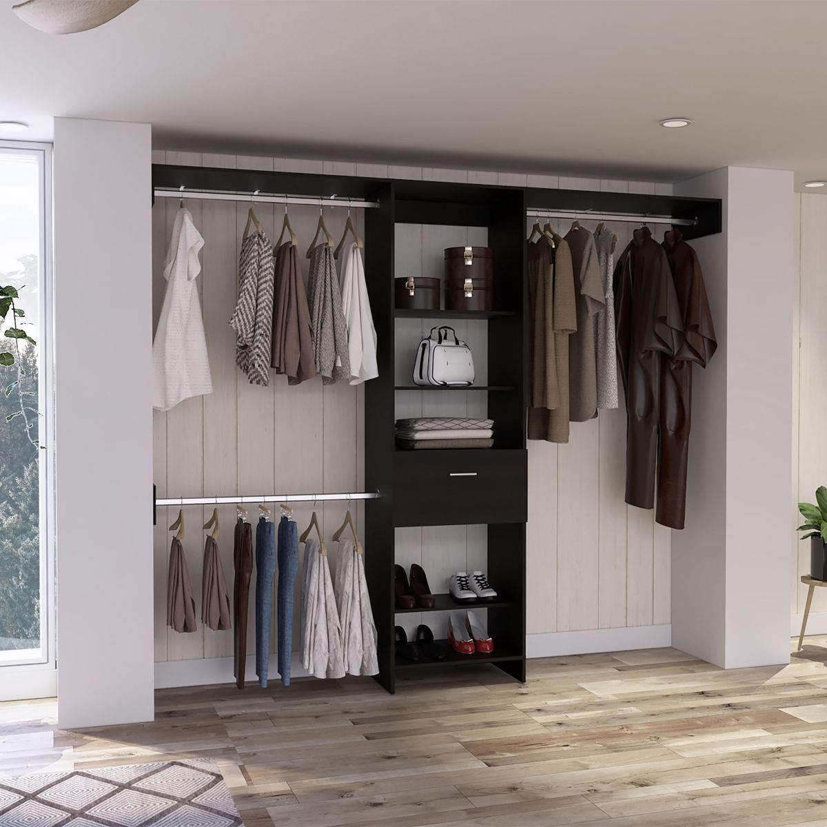 4-Shelf Closet System with Drawer, Wenge