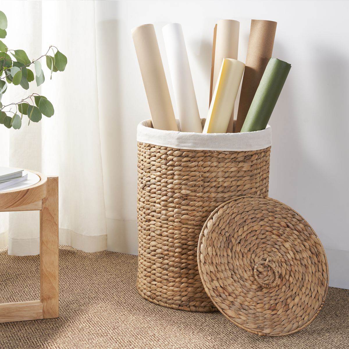Round Water Hyacinth Hamper with Lid and Liner — view 3
