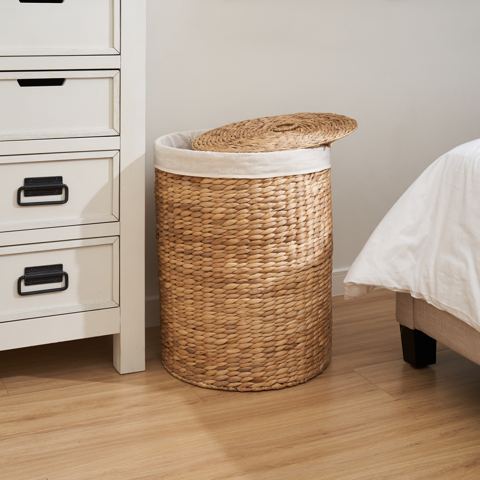 Round Water Hyacinth Hamper with Lid and Liner